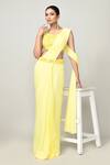 Buy_Sayisha_Yellow Chinon, Chiffon, Net Embroidery, Pre-draped Saree With Embellished Blouse _at_Aza_Fashions