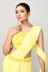 Buy_Sayisha_Yellow Chinon, Chiffon, Net Embroidery, Pre-draped Saree With Embellished Blouse _Online_at_Aza_Fashions