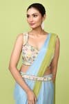Buy_Sayisha_Sky Blue Chinon, Chiffon, Colorblock Pre-draped Saree With Embellished Blouse _Online_at_Aza_Fashions