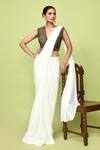 Buy_Sayisha_Cream Chinon, Chiffon, Silk Sequins Pre-draped Saree With Embroidered Blouse _at_Aza_Fashions
