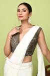 Sayisha_Cream Chinon, Chiffon, Silk Sequins Pre-draped Saree With Embroidered Blouse _Online_at_Aza_Fashions