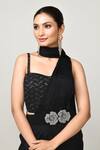 Sayisha_Black Chinon, Chiffon, Silk Zari Sweetheart Pre-draped Saree With Work Blouse _Online_at_Aza_Fashions