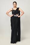 Buy_Sayisha_Black Chinon, Chiffon, Silk Zari Sweetheart Pre-draped Saree With Work Blouse _Online_at_Aza_Fashions