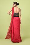 Shop_Sayisha_Red Chinon, Chiffon, Cotton Scoop Neck Pre-draped Saree With Printed Blouse _at_Aza_Fashions