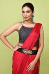 Buy_Sayisha_Red Chinon, Chiffon, Cotton Scoop Neck Pre-draped Saree With Printed Blouse _Online_at_Aza_Fashions