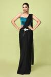 Buy_Sayisha_Black Chinon, Chiffon, Satin One Shoulder Pre-draped Saree With Blouse _at_Aza_Fashions