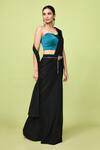 Buy_Sayisha_Black Chinon, Chiffon, Satin One Shoulder Pre-draped Saree With Blouse _Online_at_Aza_Fashions