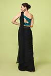 Shop_Sayisha_Black Chinon, Chiffon, Satin One Shoulder Pre-draped Saree With Blouse _at_Aza_Fashions