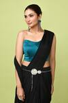 Shop_Sayisha_Black Chinon, Chiffon, Satin One Shoulder Pre-draped Saree With Blouse _Online_at_Aza_Fashions