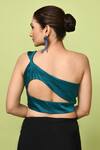 Sayisha_Black Chinon, Chiffon, Satin One Shoulder Pre-draped Saree With Blouse _at_Aza_Fashions