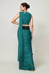 Shop_Sayisha_Green Chinon, Chiffon V-neck Pre-draped Saree With Sleeveless Blouse _at_Aza_Fashions