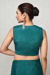 Shop_Sayisha_Green Chinon, Chiffon V-neck Pre-draped Saree With Sleeveless Blouse _Online_at_Aza_Fashions