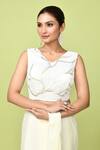 Buy_Sayisha_Off White Chinon, Chiffon, Silk Pre-draped Saree With Sleeveless Blouse _Online_at_Aza_Fashions
