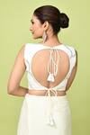 Shop_Sayisha_Off White Chinon, Chiffon, Silk Pre-draped Saree With Sleeveless Blouse _Online_at_Aza_Fashions