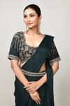 Sayisha_Green Chinon, Chiffon, Silk Embroidery, Zari, Pre-draped Saree With Blouse _Online_at_Aza_Fashions