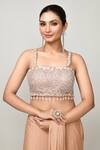 Buy_Sayisha_Peach Chinon, Chiffon Sequins, Beads, Pre-draped Saree With Embroidered Blouse _Online_at_Aza_Fashions