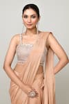 Shop_Sayisha_Peach Chinon, Chiffon Sequins, Beads, Pre-draped Saree With Embroidered Blouse _Online_at_Aza_Fashions