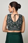Sayisha_Green Chinon, Net Embroidery, Sequins V-neck Pre-draped Saree With V Blouse _Online_at_Aza_Fashions