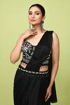 Sayisha_Black Chinon, Chiffon, Crepe Pre-draped Saree With Floral Embellished Blouse _Online_at_Aza_Fashions