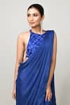 Sayisha_Blue Chinon, Chiffon, Net Embroidery Halter Neck Pre-draped Saree With Blouse _Online_at_Aza_Fashions