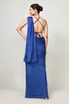 Shop_Sayisha_Blue Chinon, Chiffon, Net Embroidery Halter Neck Pre-draped Saree With Blouse _at_Aza_Fashions