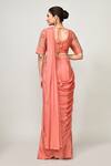Shop_Sayisha_Peach Chinon, Chiffon, Silk Embroidery, Sequins Pre-draped Saree With Blouse _at_Aza_Fashions