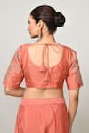 Shop_Sayisha_Peach Chinon, Chiffon, Silk Embroidery, Sequins Pre-draped Saree With Blouse _Online_at_Aza_Fashions