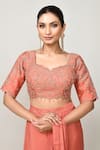 Sayisha_Peach Chinon, Chiffon, Silk Embroidery, Sequins Pre-draped Saree With Blouse _at_Aza_Fashions