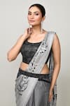Sayisha_Gray Chinon, Chiffon, Net Embroidery Round Neck Draped Saree With Blouse _Online_at_Aza_Fashions