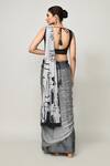 Shop_Sayisha_Gray Chinon, Chiffon, Net Embroidery Round Neck Draped Saree With Blouse _at_Aza_Fashions