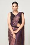Buy_Sayisha_Brown Georgette, Silk, Net Embroidery Pre-draped Saree With Floral Woven Blouse _Online_at_Aza_Fashions