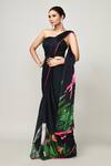 Sayisha_Black Chinon, Chiffon, Net Bandeau Neck Printed Pre-draped Saree With Blouse _Online_at_Aza_Fashions