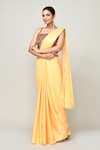 Sayisha_Yellow Cotton Zari, Beads Square Neck Pre-draped Saree With Patola Print Blouse _Online_at_Aza_Fashions