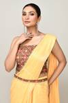 Buy_Sayisha_Yellow Cotton Zari, Beads Square Neck Pre-draped Saree With Patola Print Blouse _Online_at_Aza_Fashions