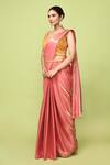 Sayisha_Peach Net Zari, Embroidery Square Neck Pre-draped Saree With Blouse _Online_at_Aza_Fashions