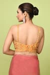 Buy_Sayisha_Peach Net Zari, Embroidery Square Neck Pre-draped Saree With Blouse _Online_at_Aza_Fashions