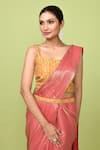 Shop_Sayisha_Peach Net Zari, Embroidery Square Neck Pre-draped Saree With Blouse _Online_at_Aza_Fashions