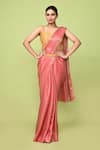 Buy_Sayisha_Peach Net Zari, Embroidery Square Neck Pre-draped Saree With Blouse _at_Aza_Fashions