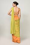 Shop_Sayisha_Green Chinon, Net Beads, Embroidery, Pre-draped Saree With Sleeveless Blouse _at_Aza_Fashions