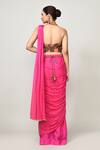 Shop_Sayisha_Pink Chinon, Net Halter Neck Draped Saree With Blouse _at_Aza_Fashions
