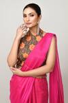 Shop_Sayisha_Pink Chinon, Net Halter Neck Draped Saree With Blouse _Online_at_Aza_Fashions