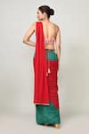 Shop_Sayisha_Green Chinon, Organza, Net Zari, Colorblock Draped Saree With Sleeveless Blouse _at_Aza_Fashions