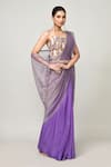 Sayisha_Purple Chinon, Tissue, Net Square Neck Draped Saree With Multicolor Blouse _Online_at_Aza_Fashions