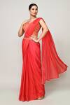 Sayisha_Red Chinon, Net Zari, Embroidery, Sequins V-neck Draped Saree With V Blouse _Online_at_Aza_Fashions