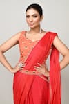 Shop_Sayisha_Red Chinon, Net Zari, Embroidery, Sequins V-neck Draped Saree With V Blouse _Online_at_Aza_Fashions