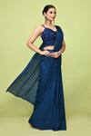 Sayisha_Blue Chinon, Net Zari, Embroidery Sweetheart Neck Draped Saree With Blouse _Online_at_Aza_Fashions