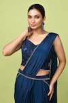 Shop_Sayisha_Blue Chinon, Net Zari, Embroidery Sweetheart Neck Draped Saree With Blouse _Online_at_Aza_Fashions