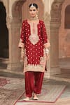 Sheetal Batra_Red Chanderi , Chanderi, , Anila Banarasi Tilla And Kurta Set _Online_at_Aza_Fashions