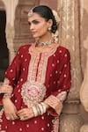 Shop_Sheetal Batra_Red Chanderi , Chanderi, , Anila Banarasi Tilla And Kurta Set _Online_at_Aza_Fashions
