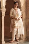 Buy_Sheetal Batra_Ivory Chanderi , Organza Pearls, Anila Banarasi Tilla And Kurta Set _at_Aza_Fashions